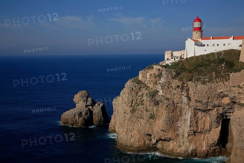 The lighthouse right on Cabo de Sao Vicente in the Algarve at the southwesternmost point of mainland Europe, Portugal