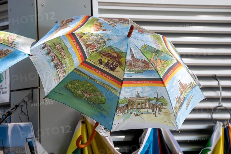 Parasol, sunshade, souvenir, with motifs of German sights, Koblenz, Rhineland-Palatinate, Germany