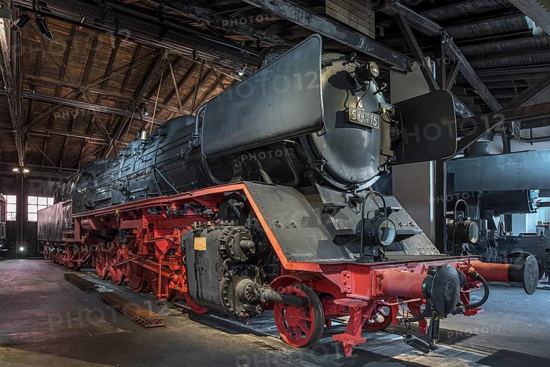 Freight locomotive 50 975, built in 1941, in the Ringlokschuppen, German Steam Locomotive Museum, Neuenmarkt, Upper Franconia, Bavaria, Germany