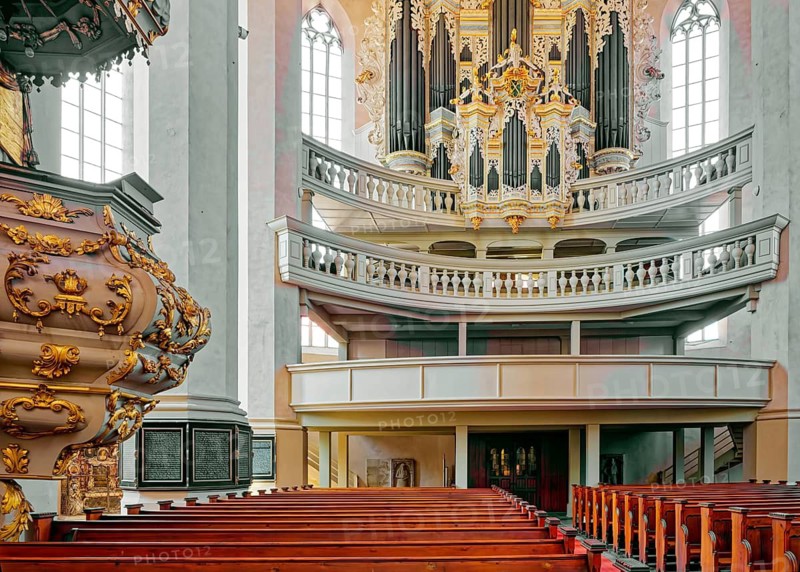 Naumburg Evangelical Lutheran City Church St. Wenzel, interior view of the gallery with Hildebrandt organ, interior view, market square, Naumburg, Saxony-Anhalt, Germany