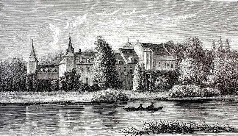 The Belgian Bornem Castle, Bornhem, officially Kasteel Marnix de Sainte Aldegonde in Flanders, around 1870, Belgium, illustration, reproduction from a 19th century model. Authentic, file restored for optimal use, exact date of submission unknown, historical