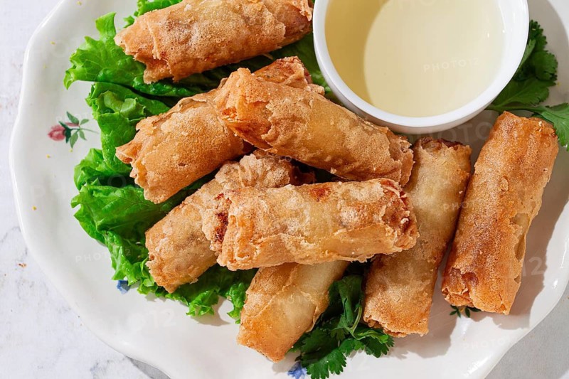 Pork nams, Vietnamese pancakes, rice paper stuffed, sunshine, with gnocchi sauce, no people
