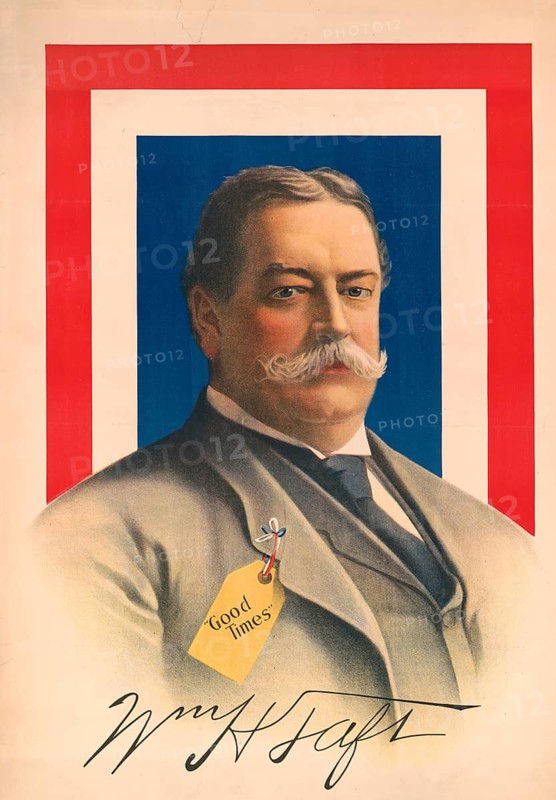 William Howard Taft (born 15 September 1857 in Cincinnati, Ohio, died 8 March 1930 in Washington, D.C.) was an American lawyer and politician of the Republican Party. He served as the 27th President of the United States, he later achieved his true ambition and served as Chief Justice of the Supreme Court from 1921 to 1930. Authentic, digitally restored reproduction of a 19th-century original, exact date of the image unknown, historical