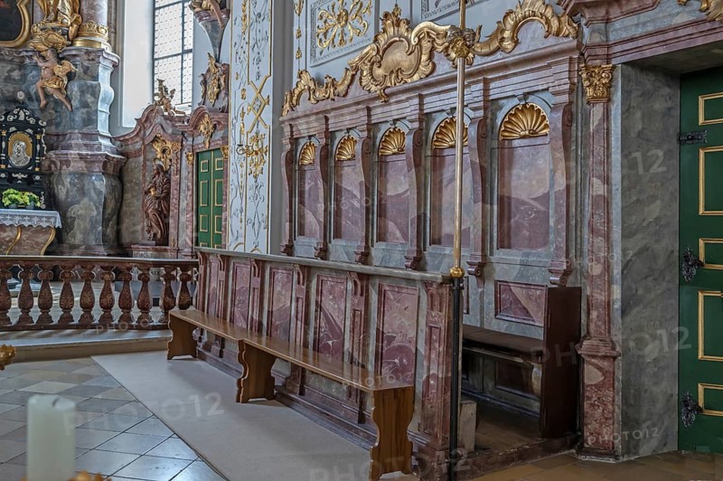 Choir stalls in the court church of Our Lady, the church is a late Renaissance building, built 1607 to 1608, Karlsplatz, Neuburg an der Donau, Upper Bavaria, Germany