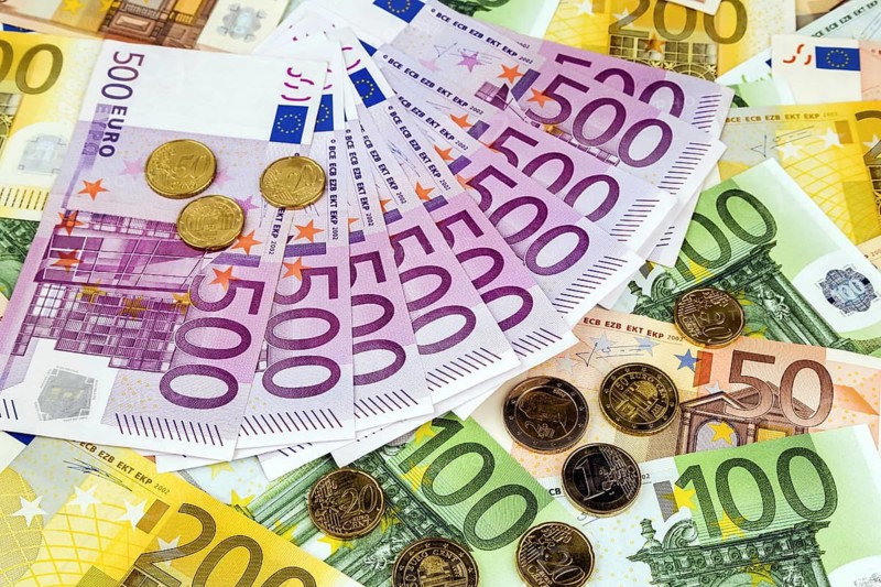 Many different euro banknotes. Symbolic photo for wealth and investment
