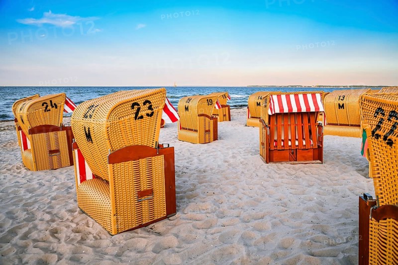 Beach chairs on the beach in Scharbeutz, Schleswig-Holstein, Germany +++ editorial use only