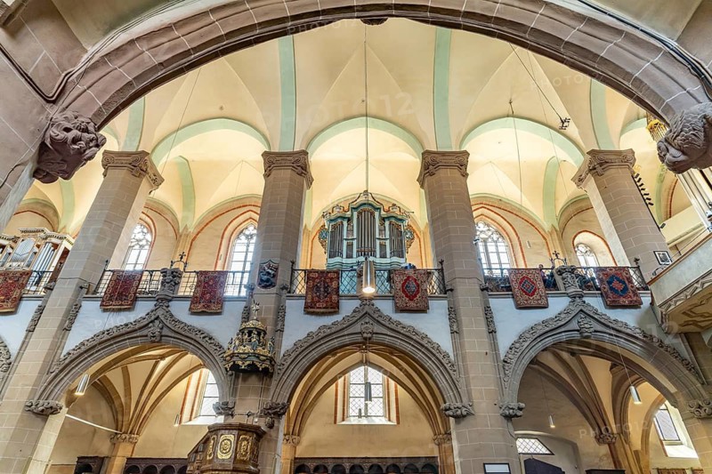 Interior and organ of the Black Church in Brasov or Kronstadt, Transylvania, Romania