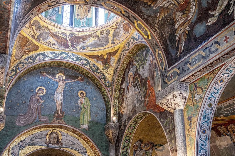 Belgrade, Serbia. April 23rd 2026. Colourful religious motifs and frescoes painted inside Ruzica Church, a Serbian Orthodox church located in the Belgrade Fortress, above the Rivers Sava and Danube, Serbia