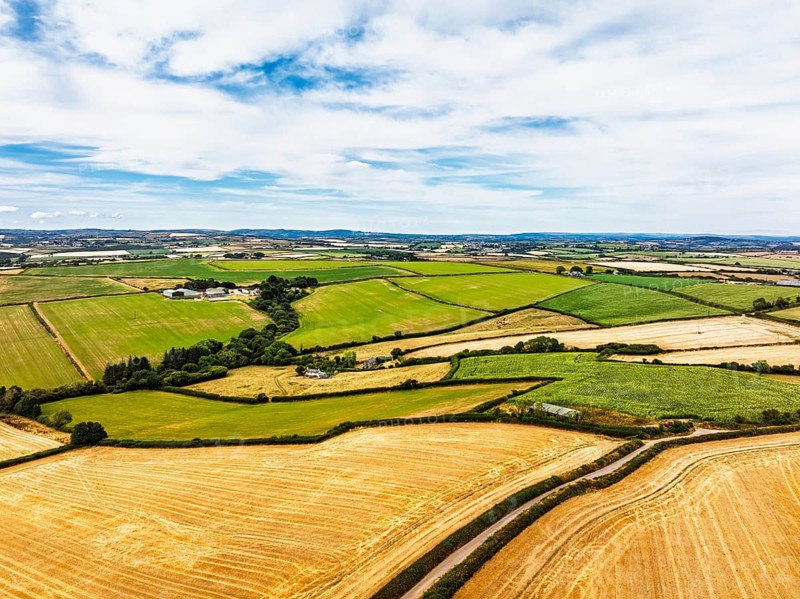 Cornwall Fields and Farms from a drone, Polruan, Cornwall, EnglandDefault
