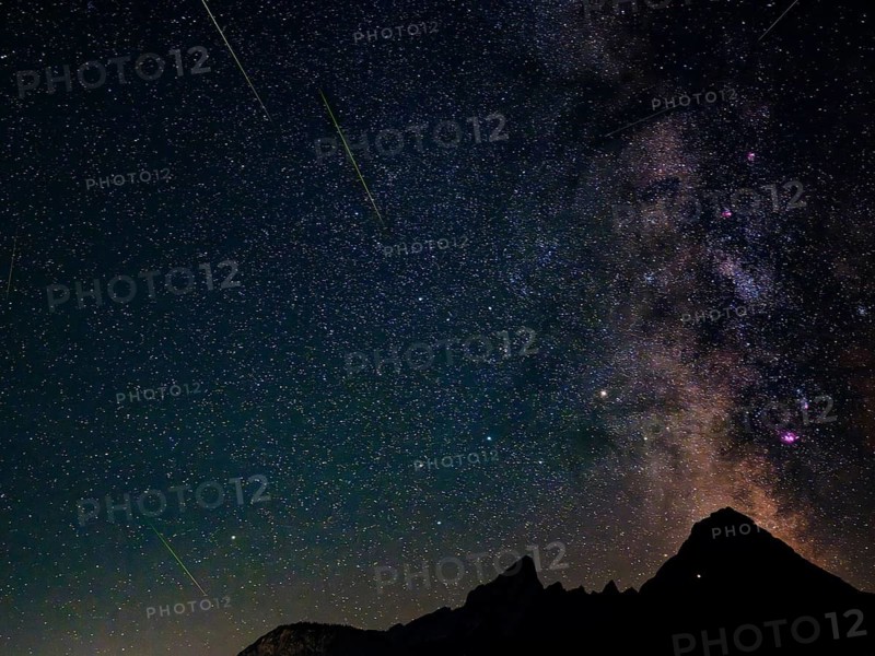 Shooting stars and Milky Way over the Watzmann, Schönau am Königssee, Berchtesgadener Land, Bavaria, Germany