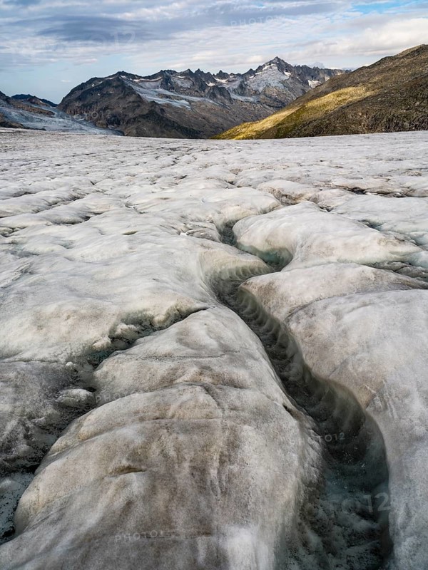 Glacier stream, glaciated mountains behind, Venedigerkees, Venice Group, Hohe Tauern National Park, Province of Salzburg, Austria