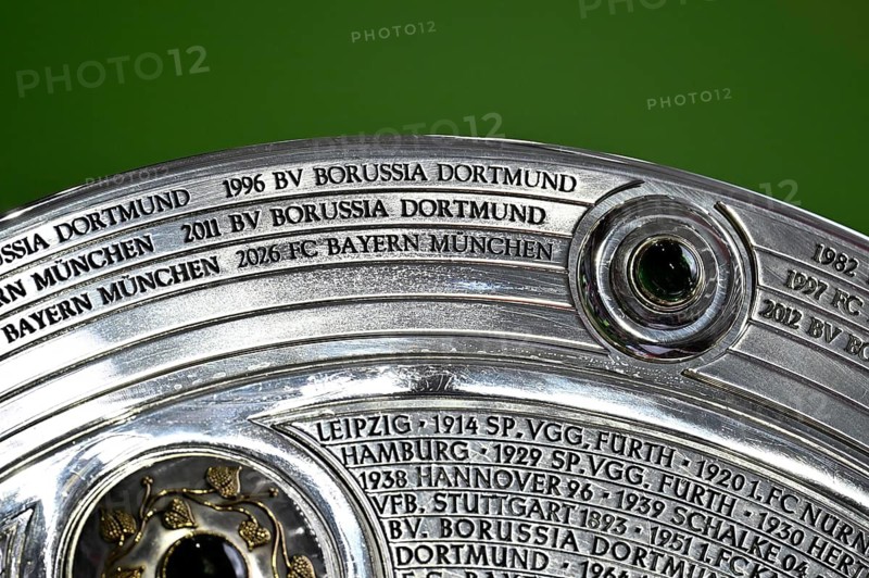 Detailed view, championship cup, trophy, German soccer champion FC Bayern Munich FCB Ussball Bundesliga, Allianz Arena, Munich, Bayern, Germany