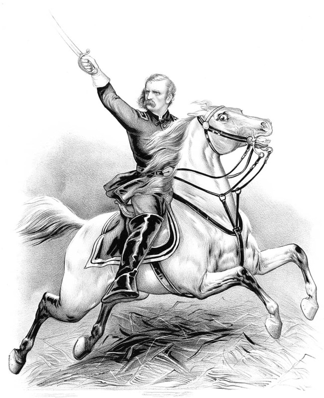 Brevet Major-General George Armstrong Custer, 1839 - 1876, lieutenant colonel of the 7th US Cavalry Regiment. The work commemorates his death during the Battle of Little Bighorn on June 25, 1876 against the Sioux and Cheyenne, American history, authentic, digitally restored reproduction in high resolution from a 19th-century model, exact date of depiction unknown, historical