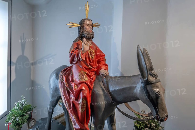 Palmesel from 1500, church museum of the parish church of St. Dreifaltigkeit, Kösslarn, Marktplatz 35, Lower Bavaria, Germany
