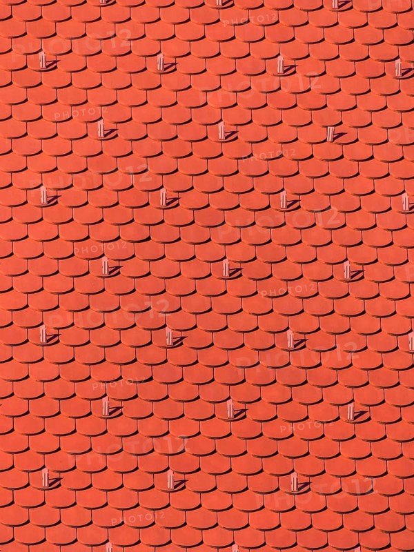 The roof of an old building (church) has just been renovated. New roof tiles on a house, Austria