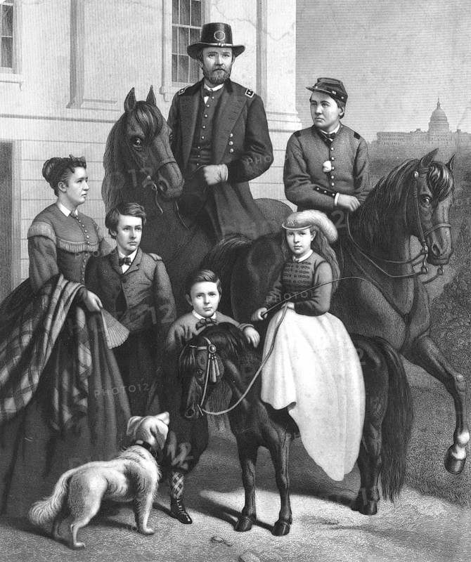 Ulysses S. Grant (1822–1885), Commander-in-Chief of the Union Army during the American Civil War and later the 18th President of the United States, pictured here with his family, American history, authentic, digitally restored high-resolution reproduction from a 19th-century source, exact date of the image unknown, historical