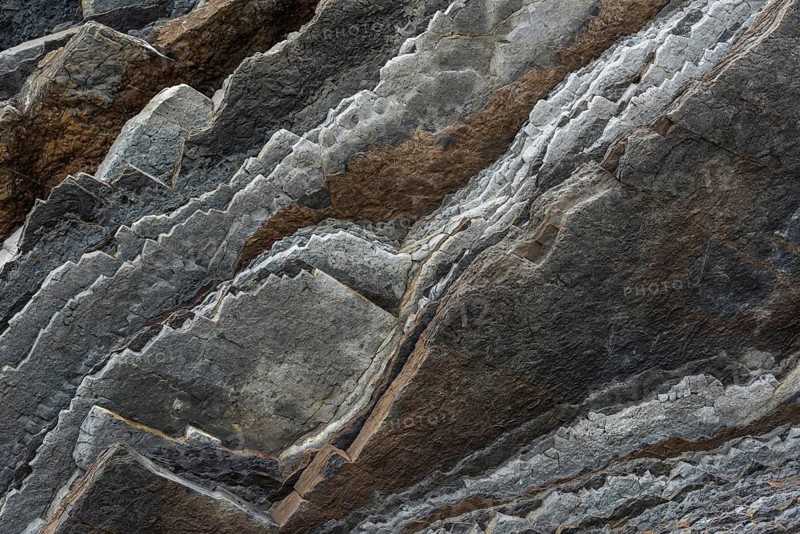 Geological formation of sandstone and limestone layers, Flysch on Itzurun Beach in Zumaia, Spain