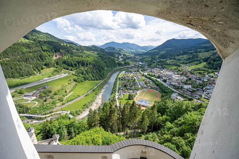 View from the castle of Werfen and the river Salzach, Hohenwerfen Fortress, Pongau, Salzburg state, Austria