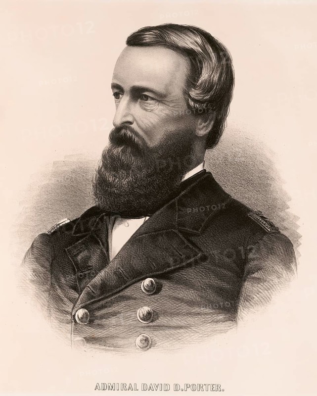 David Dixon Porter (born 8 June 1813 in Chester, Pennsylvania, died 13 February 1891 in Washington, D.C.), American admiral. Between 9 September 1865 and 1 December 1869, he was Commandant of the United States Naval Academy, an authentic, digitally restored reproduction of a 19th-century original, exact date of the image unknown, historical