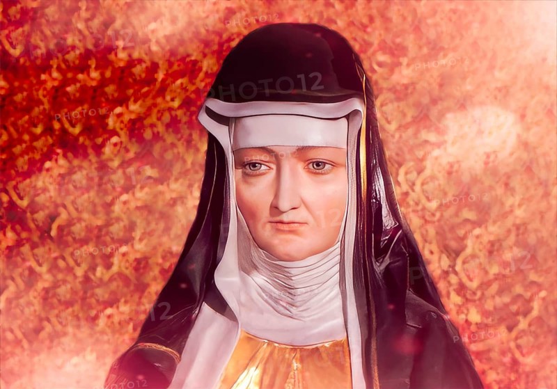 Figure of Hildegard of Bingen, Sibyl of the Rhine, 1098 – 1179, German Benedictine abbess and polymath, digitally edited