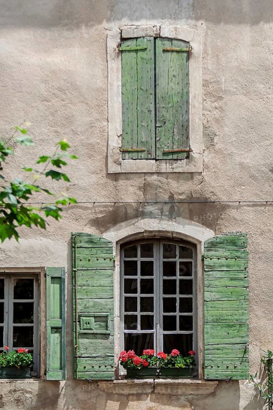 Window with green shutters, Provence, France