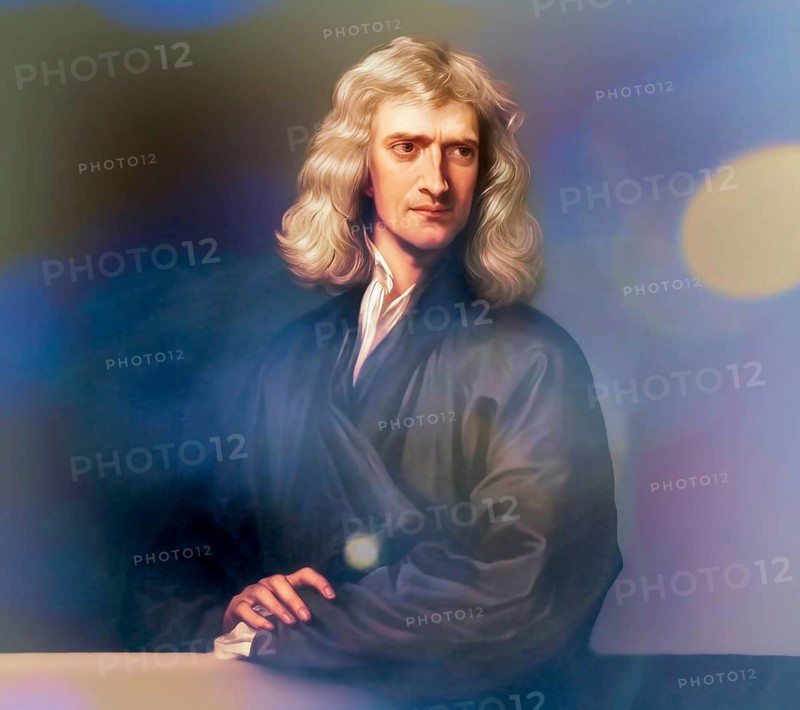 Sir Isaac Newton, 1642-1726, English physicist and mathematician, digitally edited based on a historical illustration by Godfrey Kneller, 1689