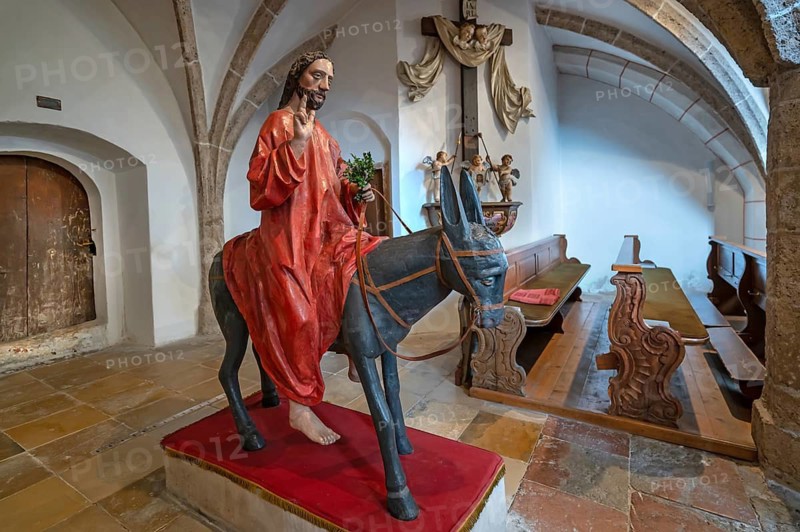 Palmesel around 1500, in the church of the Assumption of Mary, late Gothic hall church, 15th century, Erlach district of Simbach am Inn, Lower Bavaria, Germany