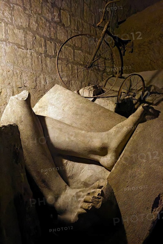 Remains of the monument to fascist leader Aurelio Padovani, Galleria Borbonica, Bourbon Tunnel, underground Naples, province of Campania, Italy