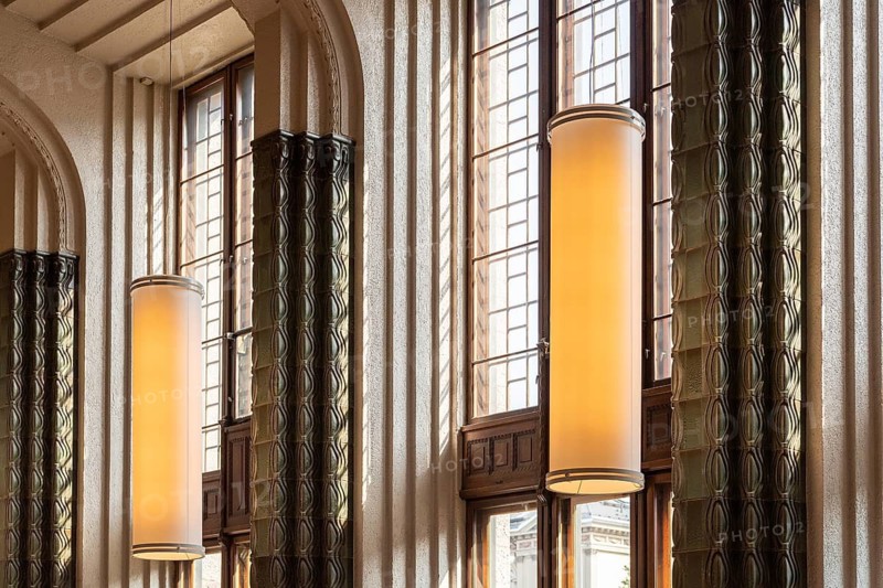 Large lamps, Taulu station restaurant, Helsinki Central Station or Helsingin päärautatieasema, Finland