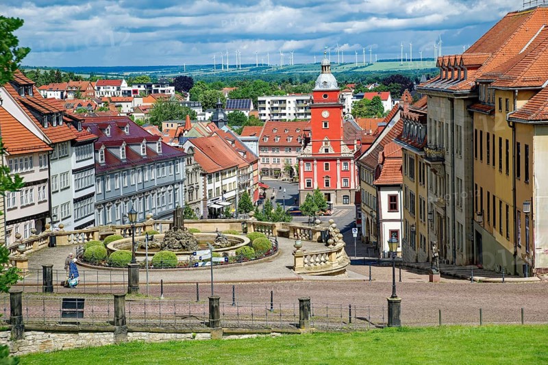 Gotha Old Town Hall with former horse drinks, historic, heritage-protected, Renaissance, main market, old town, Gotha, Thuringia, Germany