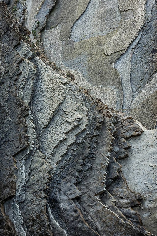 Geological formation of sandstone and limestone layers, Flysch on Itzurun Beach in Zumaia, Spain