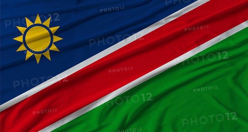 Namibia flag waving. Flag of Namibia with cloth texture
