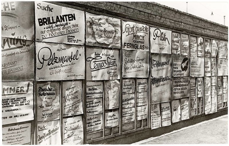 Hamburg, exchange ads, search, who offers, post-war period, wall with numerous posters and advertising signs on a street, 1947