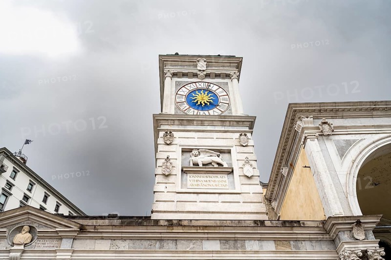 Clock tower on the main square Piazza della Libertà, Old Town, Udine, Friuli-Venezia Giulia, Italy
