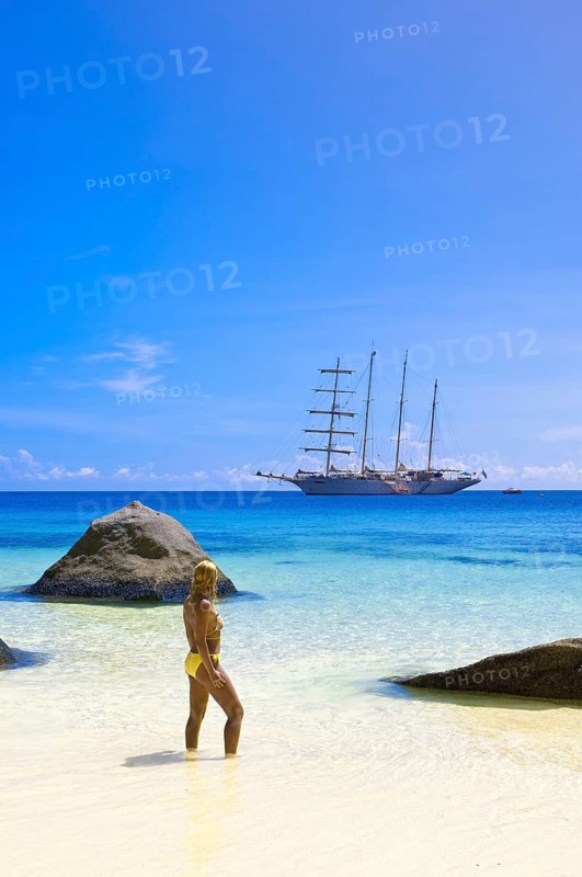 Star Fyer Clipper ship anchored off Ko Miang Island Similan Islands in the Andaman Sea, Thailand