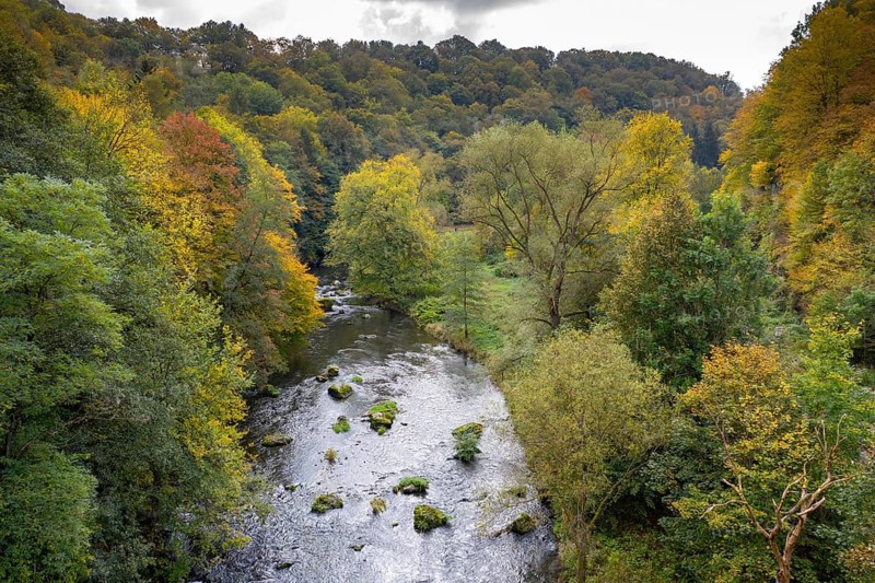 Germany, Greiz, Saxony, Weiße Elster, aerial view, autumn, Elstertal, autumn, landscape, aerial view, nature reserve, Steinicht, Vogtland