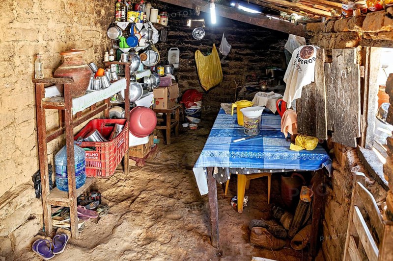 Rustic rural kitchen with simple furniture and daylight, The kitchen in a village in the Caatinga of Bahia in Brazil