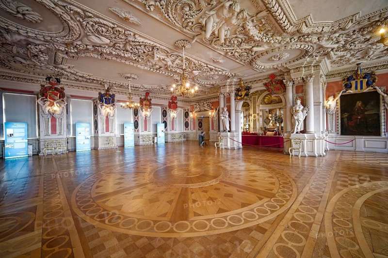 Panel room, ballroom, Friedenstein Castle, former residence of the Dukes of Saxe-Coburg and Gotha, early Baroque, Ernst the Pious, interior, old town, Gotha, Thuringia, Germany
