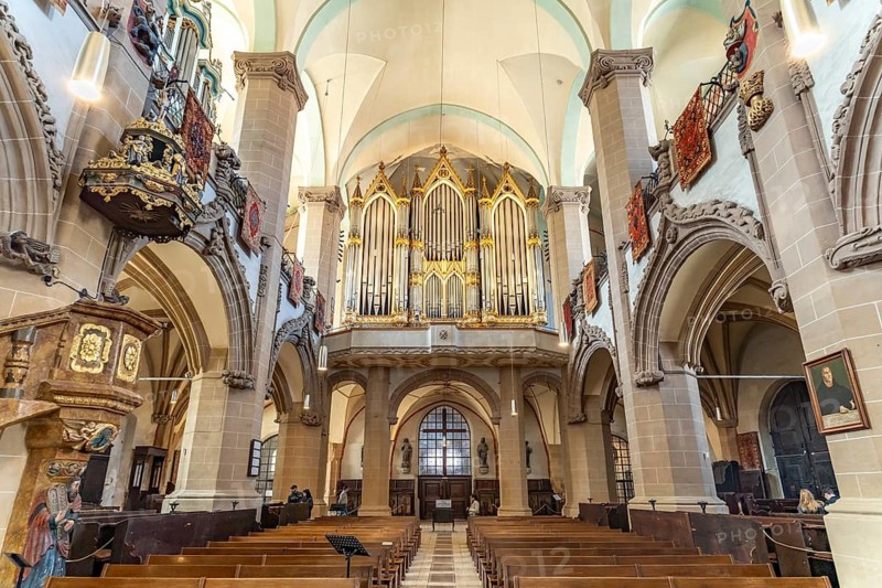 Interior and beechwood organ of the Black Church in Brasov or Kronstadt, Transylvania, Romania