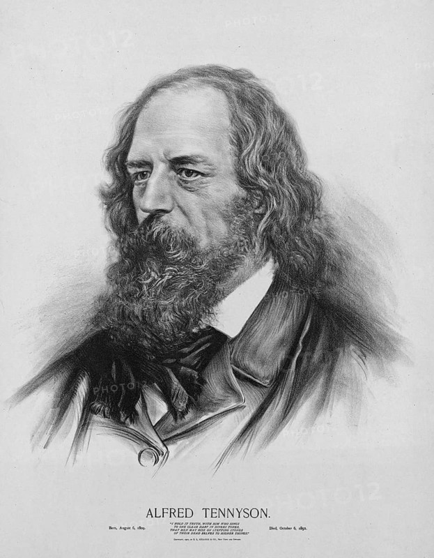 Alfred Tennyson, 1st Baron Tennyson (often referred to as Alfred Lord Tennyson), was the defining British poet of the Victorian era and one of the most popular poets in the history of English literature. Born on 6 August 1809 in Somersby, Lincolnshire, he died on 6 October 1892 in Aldworth near Reading, American history, authentic, digitally restored reproduction of a 19th-century original, exact date of the illustration unknown, historical