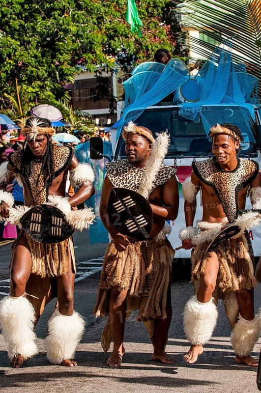 Street parade in the Seychelles International Carnival, in Victoria, Mahe, Republic of Seychelles, Indian Ocean