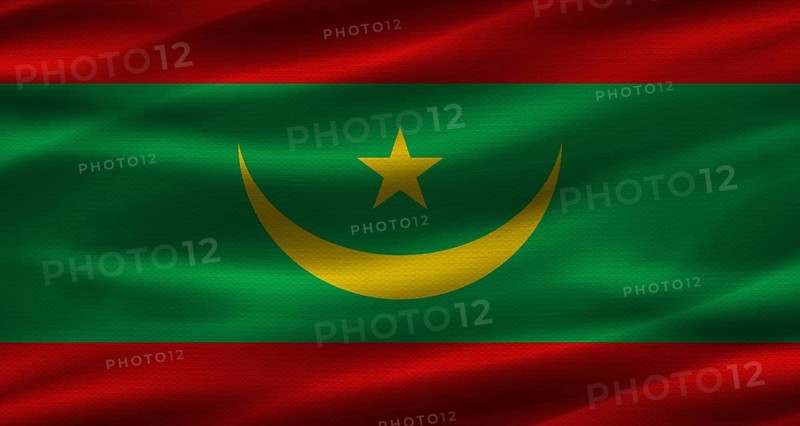 Mauritanian flag with fabric texture. Realistic flag of Mauritania waving