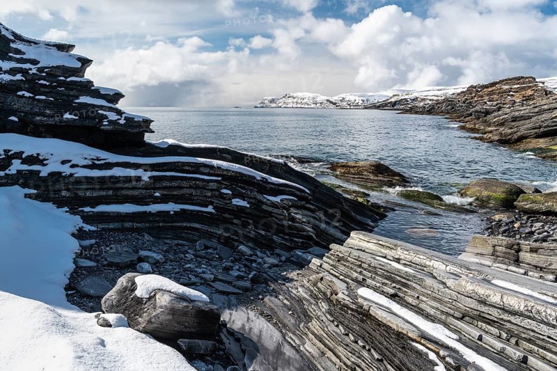 Rocky coast, Söröya, Barents Sea, Finnmark, Norway, May 2019