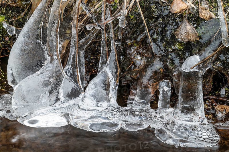 Ice formations on a stream, Dundret Nature Reserve, Gällivare, Norrbotten, Lapland, Sweden, October 2024