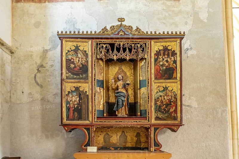 Saint Ursula altar in the interior of the Sighisoara mountain church in Sighisoara or Sighi?oara, Transylvania, Romania