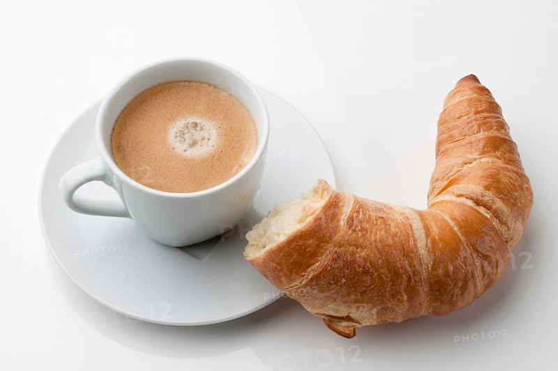Hörnchen croissants pastries and coffee in cup for breakfast, studio shot, Austria