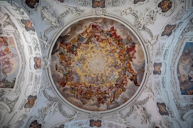 Important ceiling fresco by Hans Georg Asam, parish church of St. Quirinus, former monastery church, Tegernsee, Upper Bavaria, Bavaria, Germany