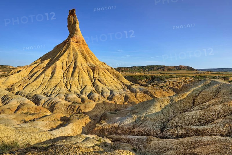 The Castil de Tierra monolith in the morning light in the Bardenas Reales Natural Park, Navarra, Spain