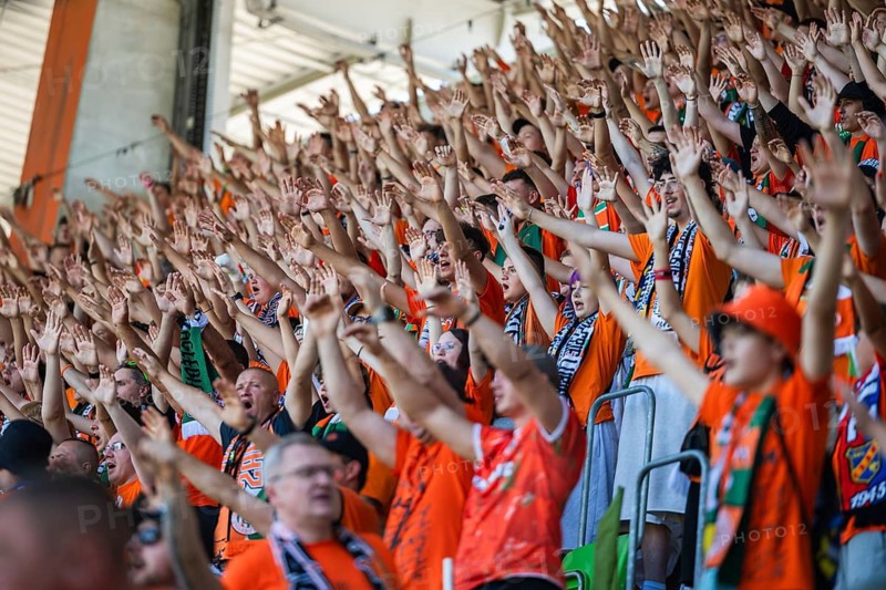 LUBIN, POLAND, AUGUST 15, 2026: Polish football Top League PKO Ekstraklasa match between KGHM Zaglebie Lubin vs Slask Wroclaw. Chearing supporters of Zaglebie