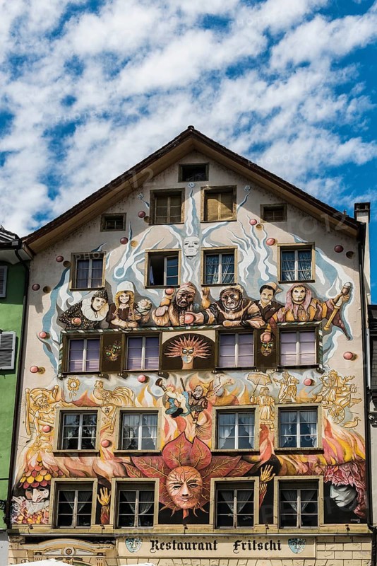Historic building with painted façade, Old Town, Lucerne, Lake Lucerne, Canton of Lucerne, Switzerland